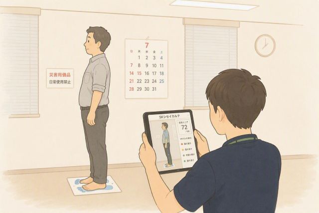 壁の前に立ち、一人ずつ写真を撮影しているイメージ図